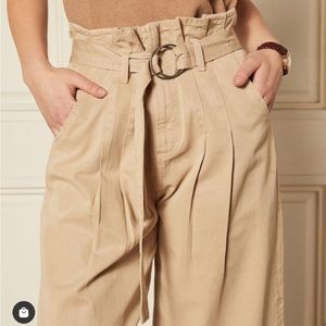 Ba&sh Parisian style Cream Linen Wide Leg Pants with belt
